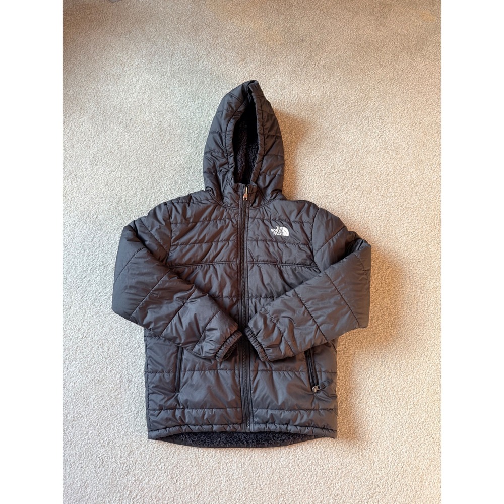 The North Face Boys Reversible Perrito Hooded Puffer Jacket Black Large 14/16